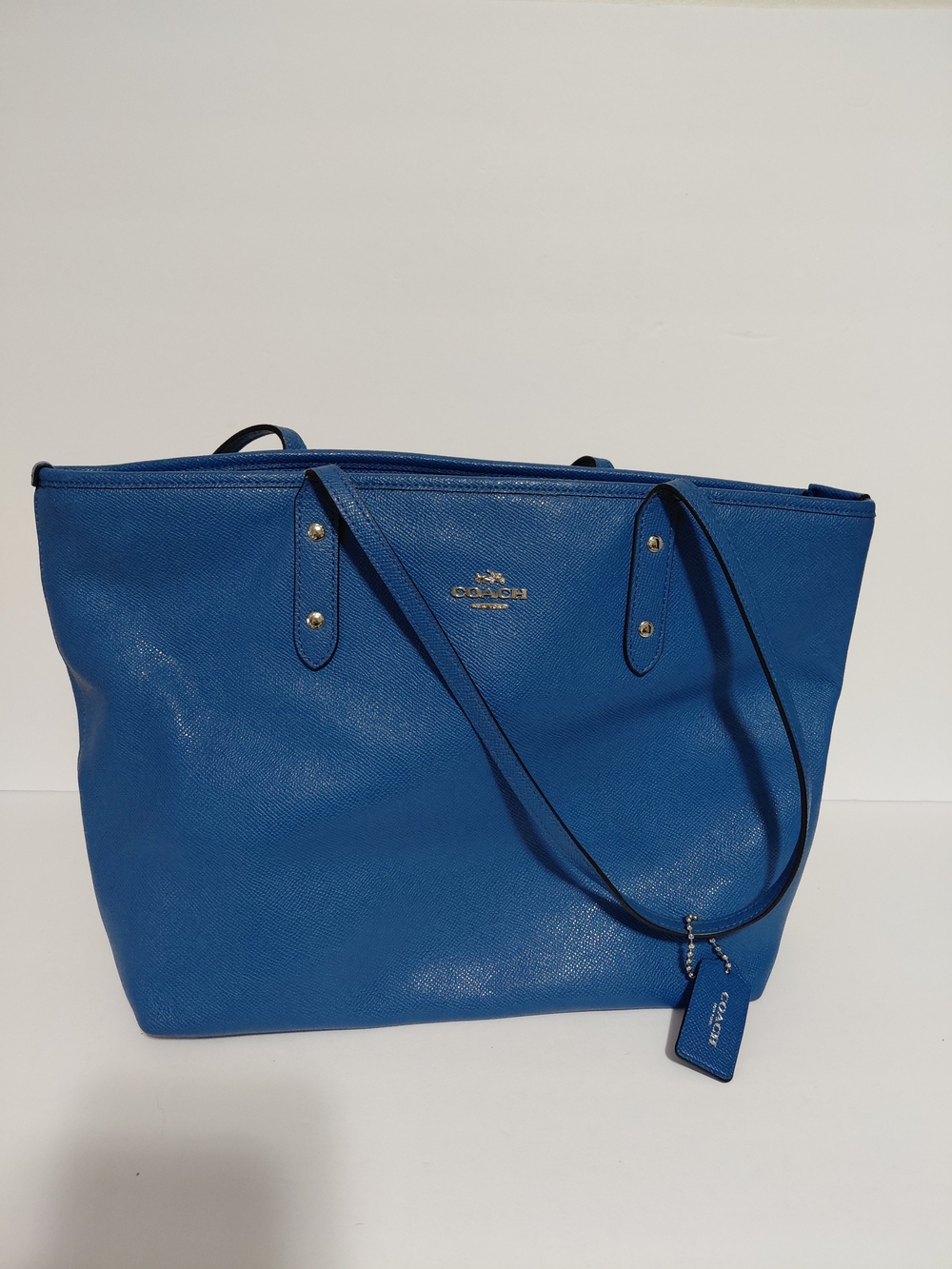 Coach Blue Leather Tote Bag with Signature Logo
